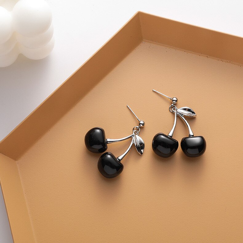 Small Black Cherry | Earrings Fruit Shape | Drop Earrings | Korean Fresh