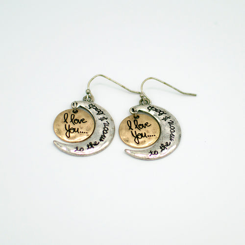 Silver New Moon and Golden I Love You Earwire Earrings - Erelvis Accessories & Jewelry