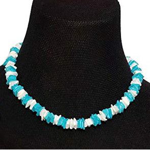 Light Blue and White Puka Chip Shell Necklace