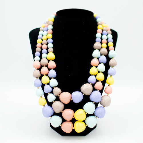 Faceted Resin Triple Layered Necklace with Rounded Edge - Erelvis Accessories & Jewelry
