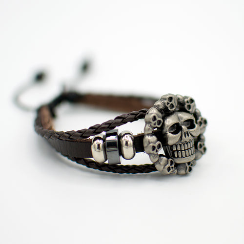 Black Leather Bracelet With Stainless Steel Skull - Erelvis Accessories & Jewelry