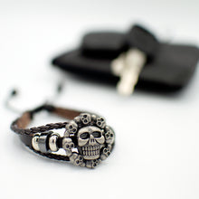 Load image into Gallery viewer, Black Leather Bracelet With Stainless Steel Skull - Erelvis Accessories &amp; Jewelry
