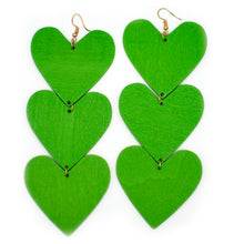 Load image into Gallery viewer, Long Earrings Wooden with Three Heart - Erelvis Accessories &amp; Jewelry
