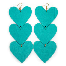 Load image into Gallery viewer, Long Earrings Wooden with Three Heart - Erelvis Accessories &amp; Jewelry
