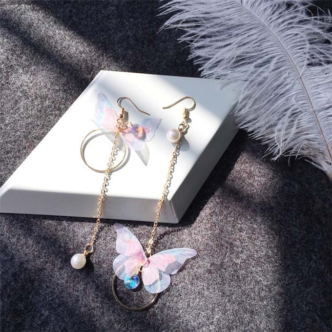 Asymmetric Butterfly Imitation Pearl | Drop Earrings