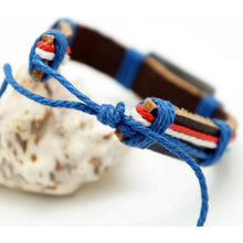 Load image into Gallery viewer, Braided Leather Bracelet with Puerto Rico Metal Flag
