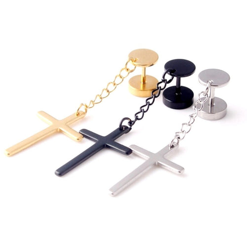 Punk / Gothic Stainless Steel Stud Earring Cross Round | 1Pc - Erelvis Accessories & Jewelry